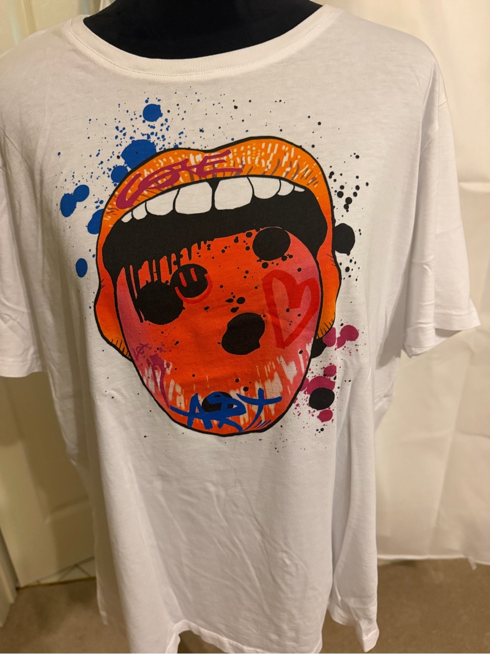 Armani Exchange White Tee with Orange Pop-Art Mouth Graphic